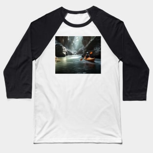 Adventurous Scene Of A Kayak Navigating Through A Narrow River Canyon Baseball T-Shirt